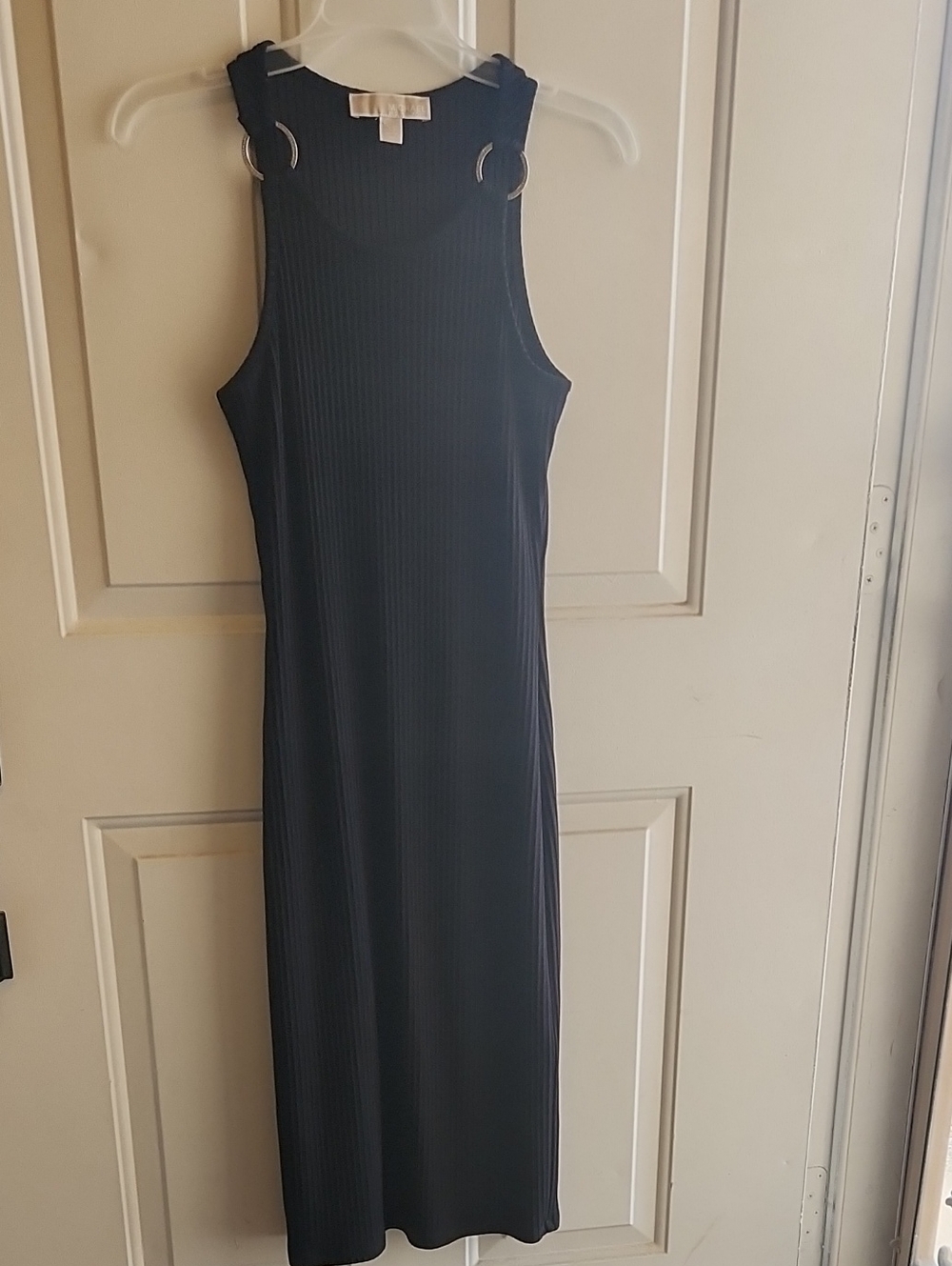 MICHAEL Michael Kors Black Ribbed Maxi Dress with Ring Shoulder Detail